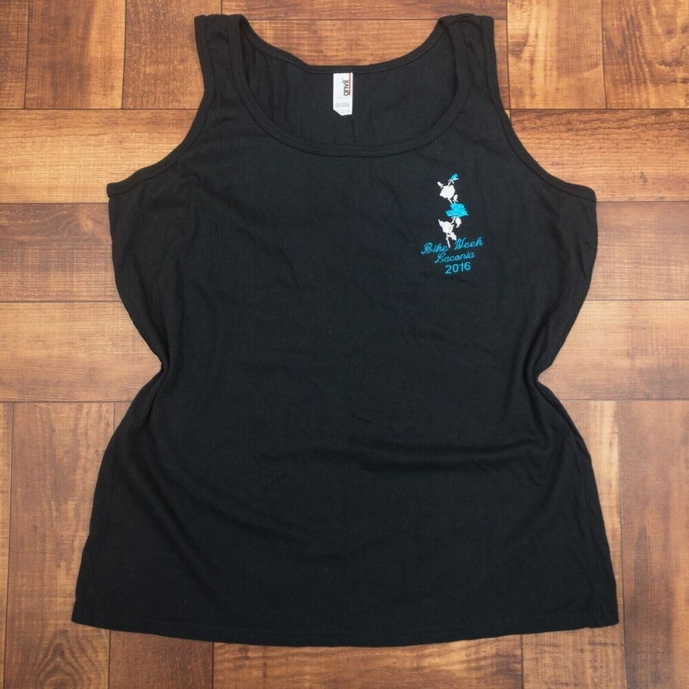 Womens Bike Week Laconia NH 2016 Tank Top Black Blue Shirt Size L  Embroidery